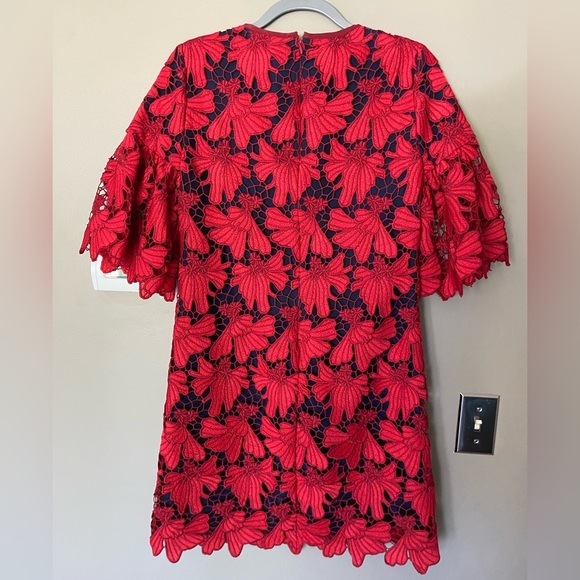 TORY BURCH •RARE• Nicola Guipure Lace Dress In Volcano Red & Navy Blue Size 6 - Picture 9 of 13